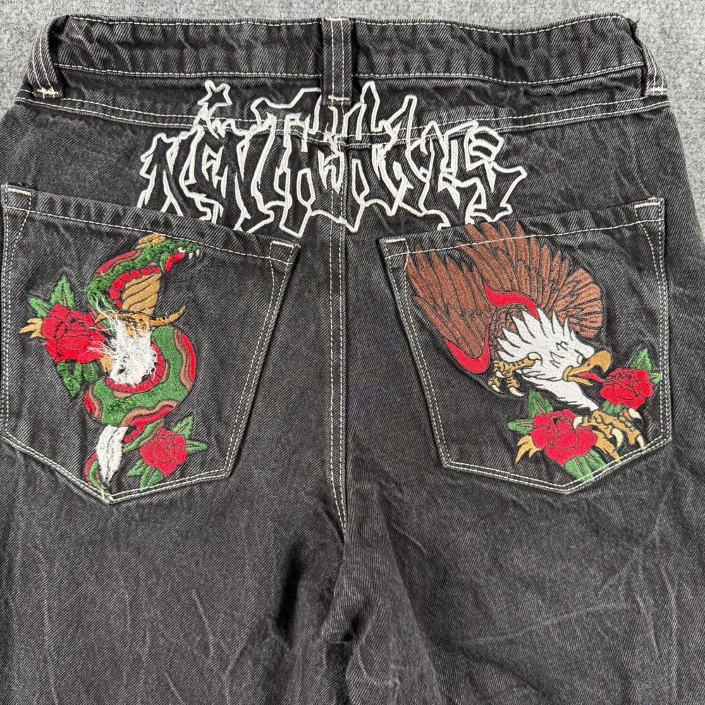 Ninth Hall Ambush Jeans Mens 30 Black Embroidered Snake Eagle Baggy Skater Y2K